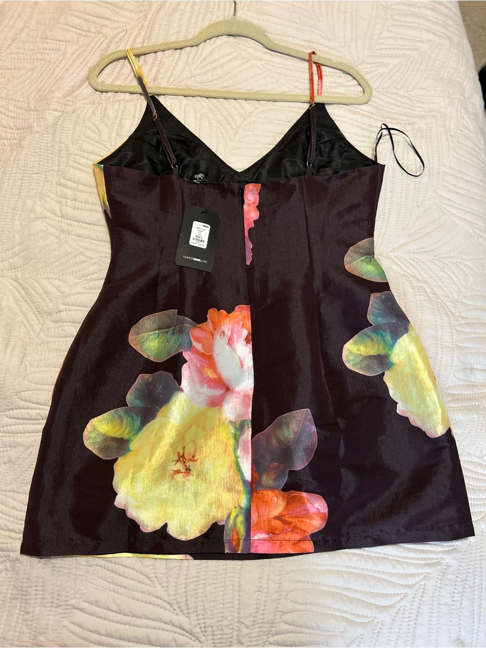 Brown Fashion Nova Kaleo Floral Mini Dress (Style 6383L) Size L - Picture 4 of 11